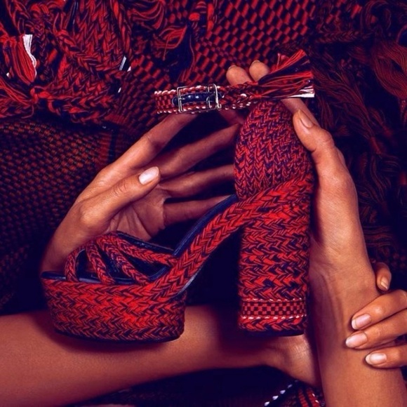 Antolina Aurora Braided Woven Open Toe Platform Heels Sandals Red Casual Summer - Picture 1 of 12